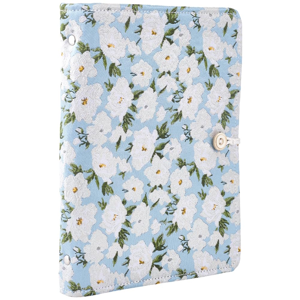 CRASPIRE Carpeta Tela A5 con 6 anillas Rellenable con Decoración Floral 90 hojas Papel Bolsillo Facturas 6 agujeros Encuadernación con Botones Y Cuerda Tela Protector Agenda Organizador Y Diario Viaje