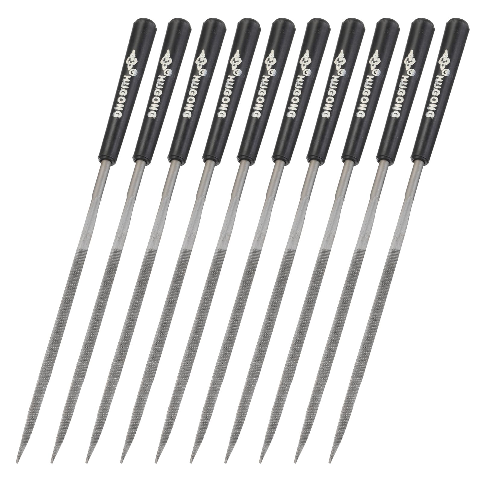 uxcell 10Pcs Second Cut Steel Triangular Needle File W Plastic Handle, 3mm x 140mm