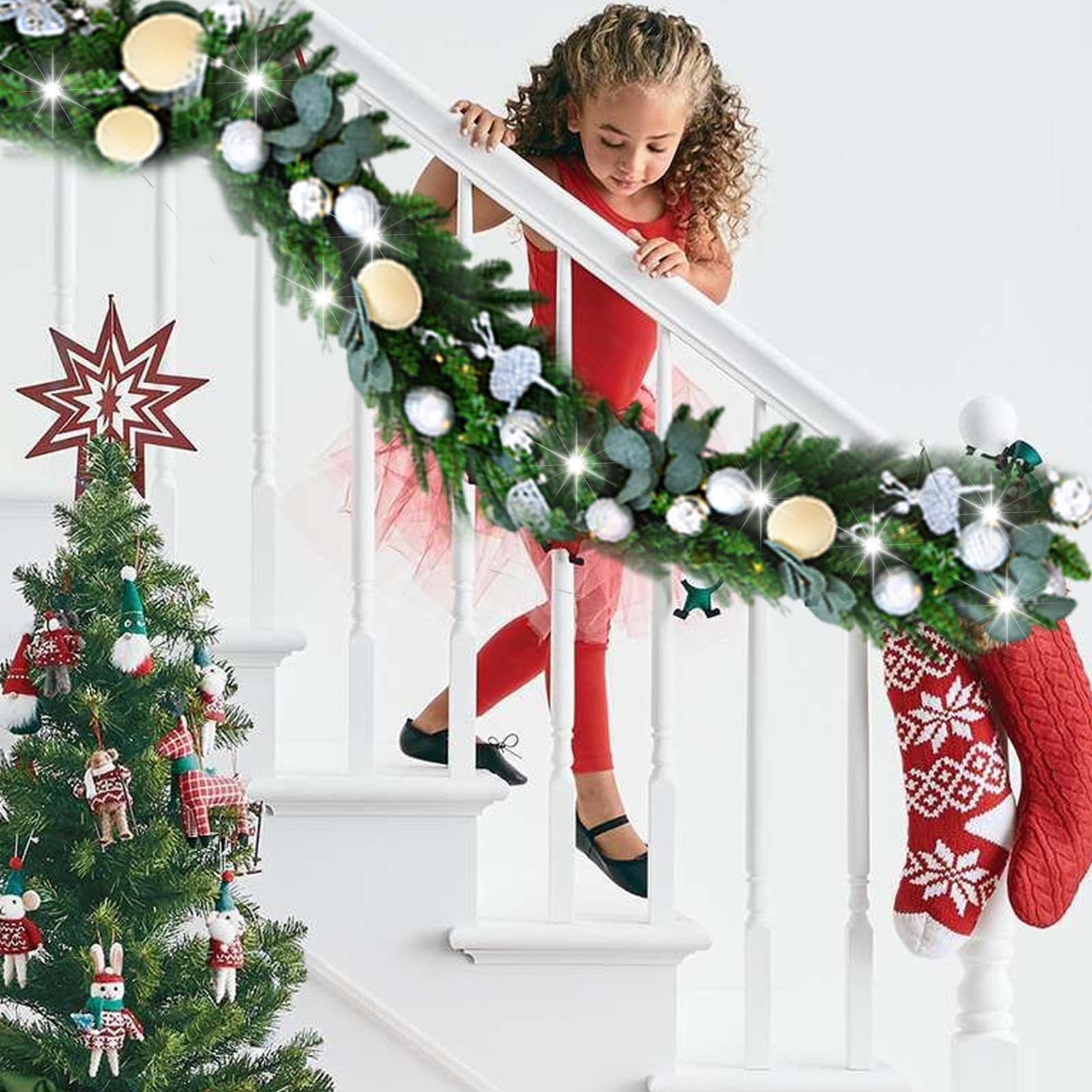 Künstliche Weihnachtsgirlande Wiederverwendbare rustikale Gartendekoration | Weihnachten Szenen-Requisiten für Balkon, Kamin, Haustür und
