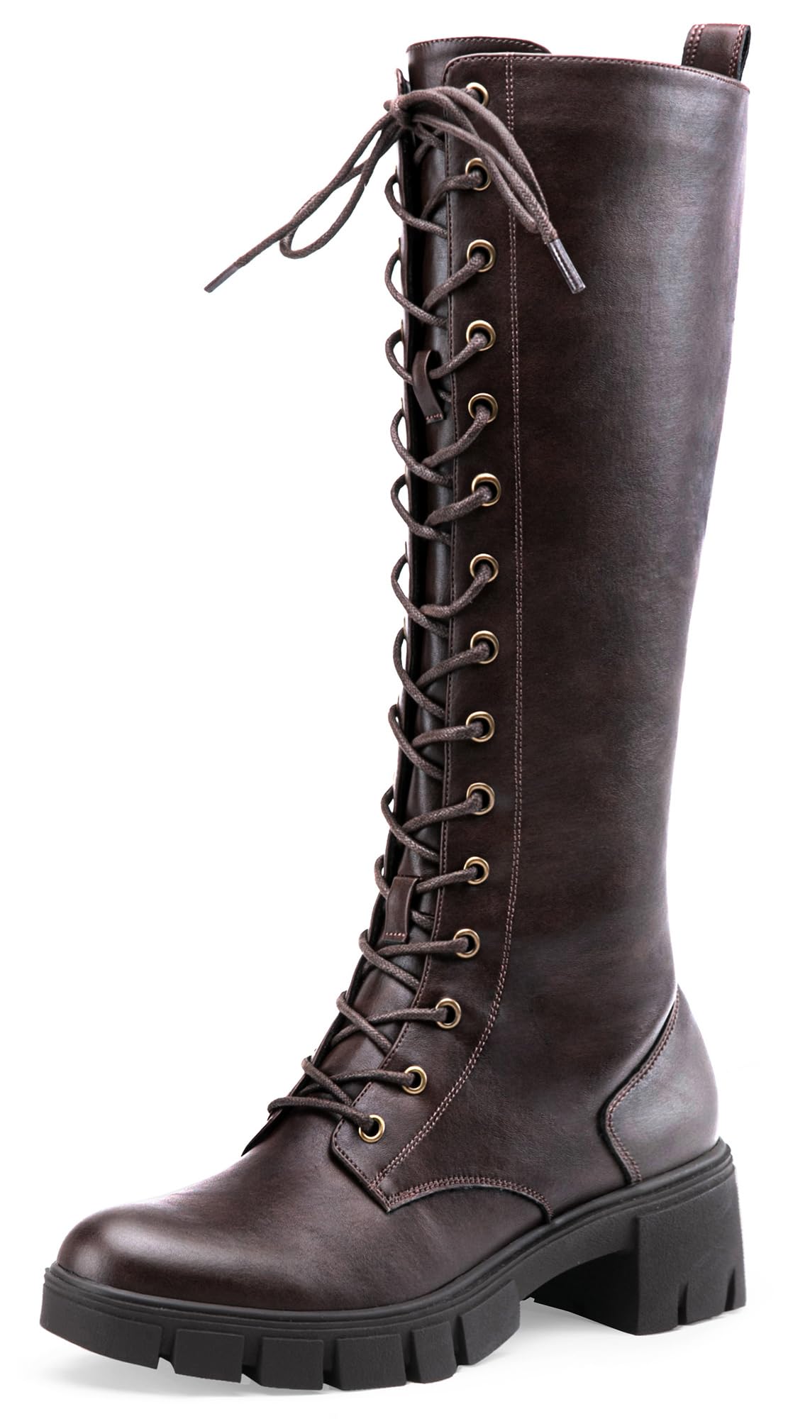 Jeossy Women's Knee High Riding Combat 9603 Boots, Tall Platform Chunky Heel Boots Wide Claf