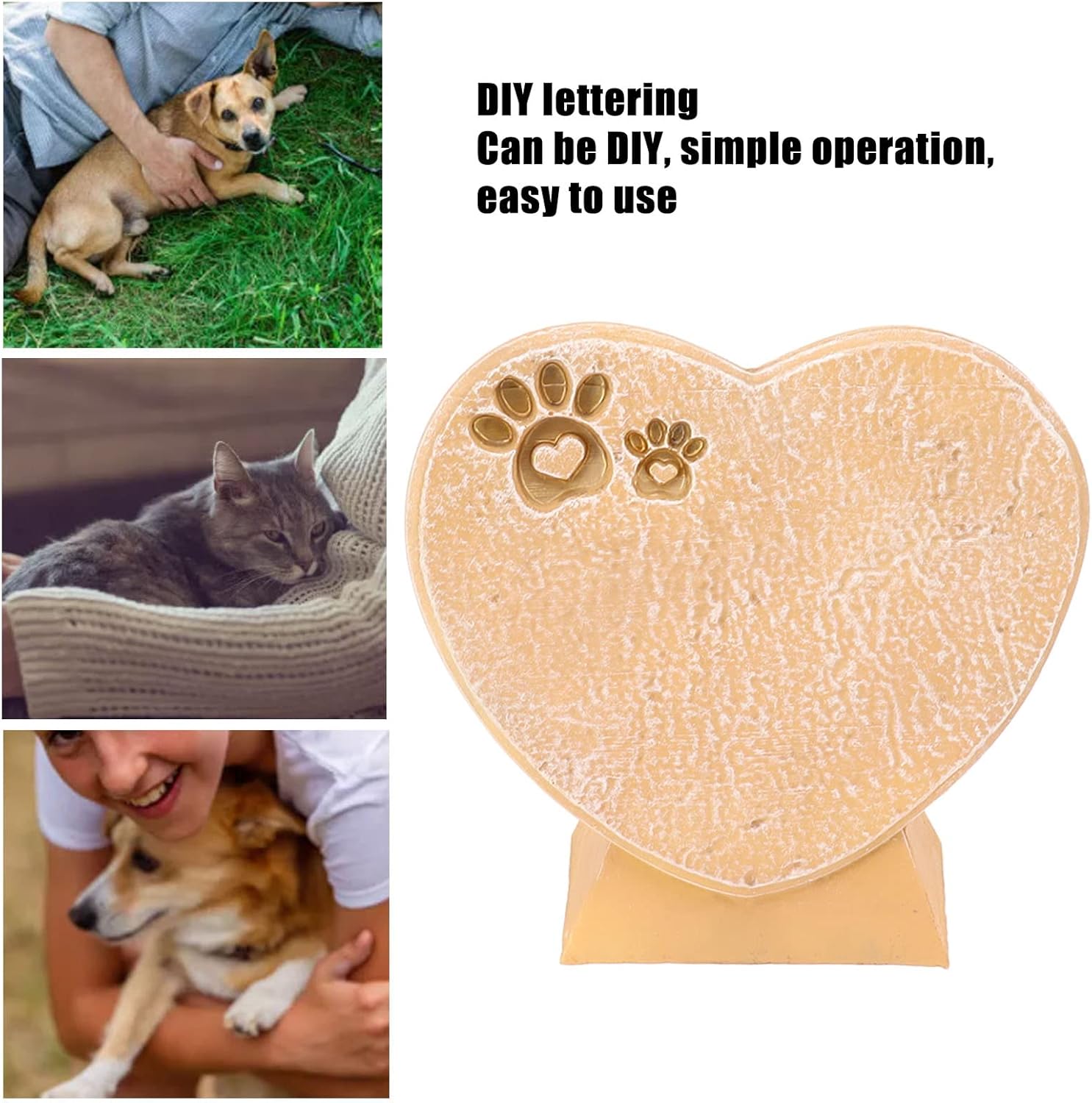 Dog Pet Memorial Stones, Standing Heart Shaped Resin Pet Dog Headstones Grave Markers, Cat Remembrance Ornament for Outdoor Courtyard (Sandy Yellow)