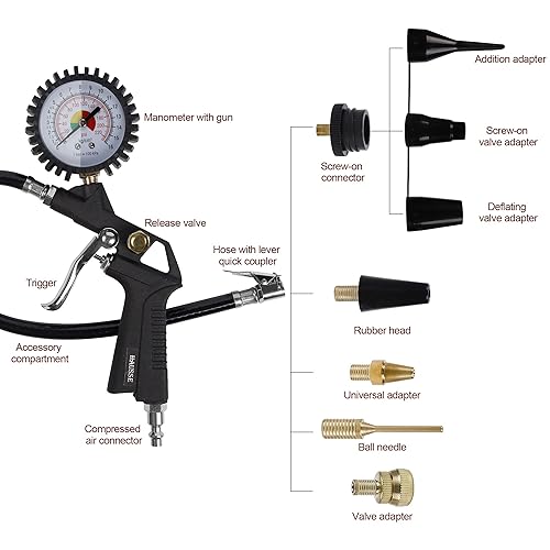 Miniatura 2 de Hausse Kit de accesorios para compresor de aire de servicio pesado, pistola sopladora de aire y accesorios de manguera de aire, kit de herramientas