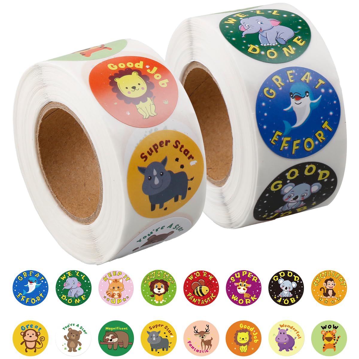 1000 adesivi per ricompensa animali da 25 mm per bambini studenti premio per rotolo adesivo per insegnanti in aula