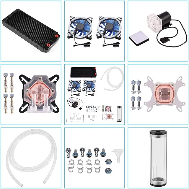 Bewinner DIY 240mm Water Cooling Kit, DIY 240mm Cooler CPU/GPU Block Pump Reservoir with LED Fan Heat Sink Computer Water Cooling Connectors Kit, All-in-one Liquid CPU Cooler Kit