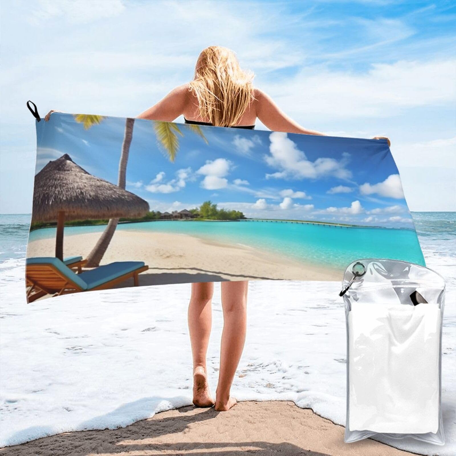 DWVTSLH Microfiber Sand Free Beach Towel 27.5"x55", Quick Dry Absorbent Travel Towel Large Camping Blanket, Tropical Beach Bath Towels Lightweight Pool Swim Towels for Vacation Essentials