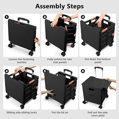 Miniatura 5 de Carro plegable de utilidad, carrito de herramientas portátil plegable con ruedas, capacidad de carga de 176 libras, tapa magnética telescópica con
