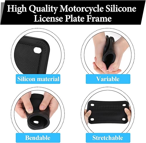Miniatura 4 de Marcos negros de silicona para placa de matrícula de 4 x 7 pulgadas, cubierta para placa de matrícula de motocicleta, placa de respaldo de