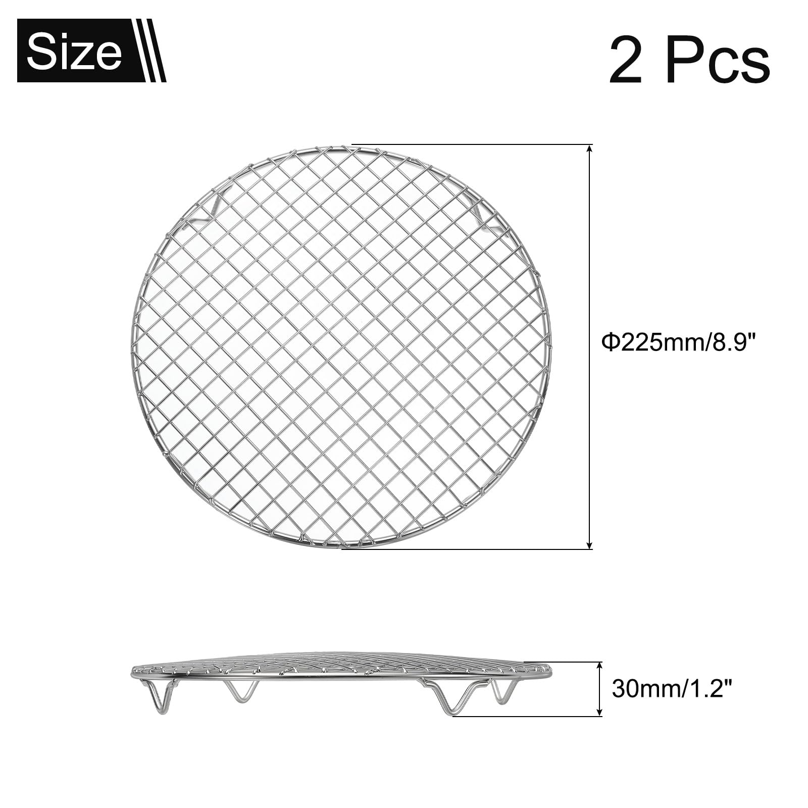 uxcell Lot de 2 grilles de cuisson rondes de 22 cm de diamètre en fil d'acier inoxydable pour cuisson à la vapeur pour la cuisson, la conserve, le rôtissage, le refroidissement, le séchage, argenté