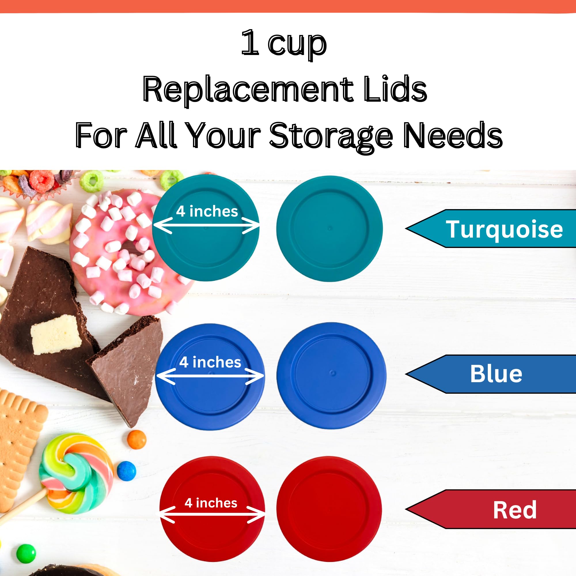 4-Pack Replacement Lids For Pyrex & Anchor Bowls - Airtight Red Covers (1,2,4,7 Cup Sizes)