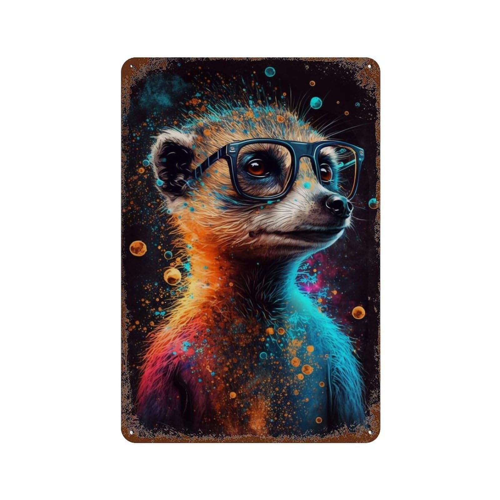 Colorful Meerkat Art Print Decorative Tin Sign 11.8"x7.9", Retro Wall Decor for Garage, Pub Or Kitchen