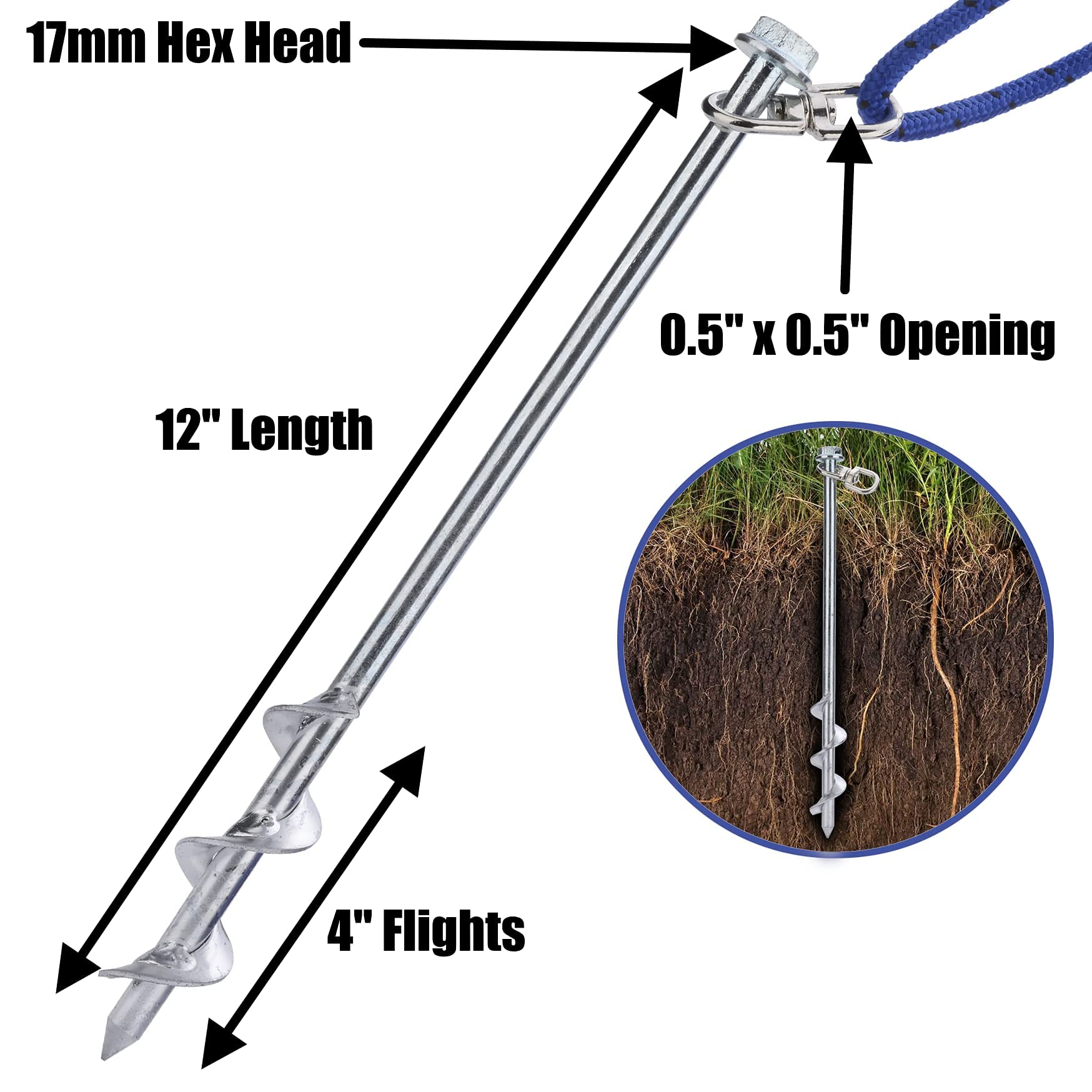 Ground Anchors Screw in Tent Stakes Heavy Duty Trampoline Anchor