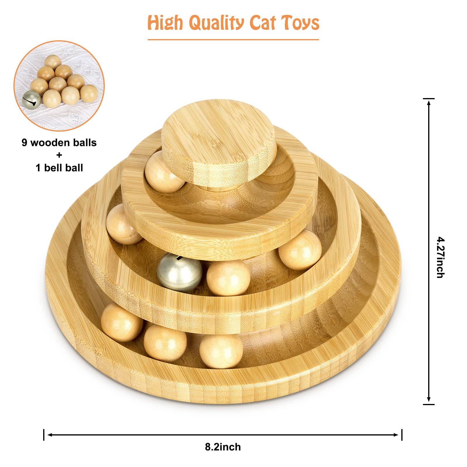 Jouet pour Chat Interieur en Bois, Balle Chat Piste détachable, Balle Avec Cloche