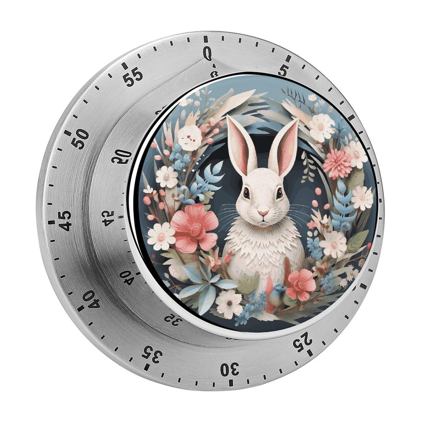 Easter Wreath with Rabbit Timer Desk Productivity Teacher Supplies Kitchen Magnetic Countdown Mechanical Timer for Cooking, Egg, Teacher, Exercise, Oven.