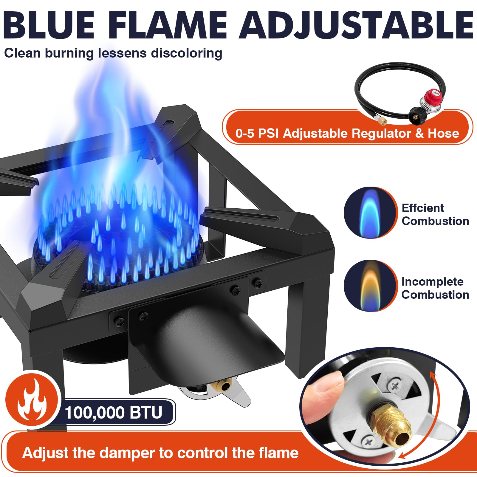 Llamaviva Propane Burner, High Pressure 100,000 BTUs Single Gas Stove with Water Bag& 4.1ft Adjustable Hose with Regulator,Propane Stove for Outdoor Cooking, Seafood Boil,Turkey Fry
