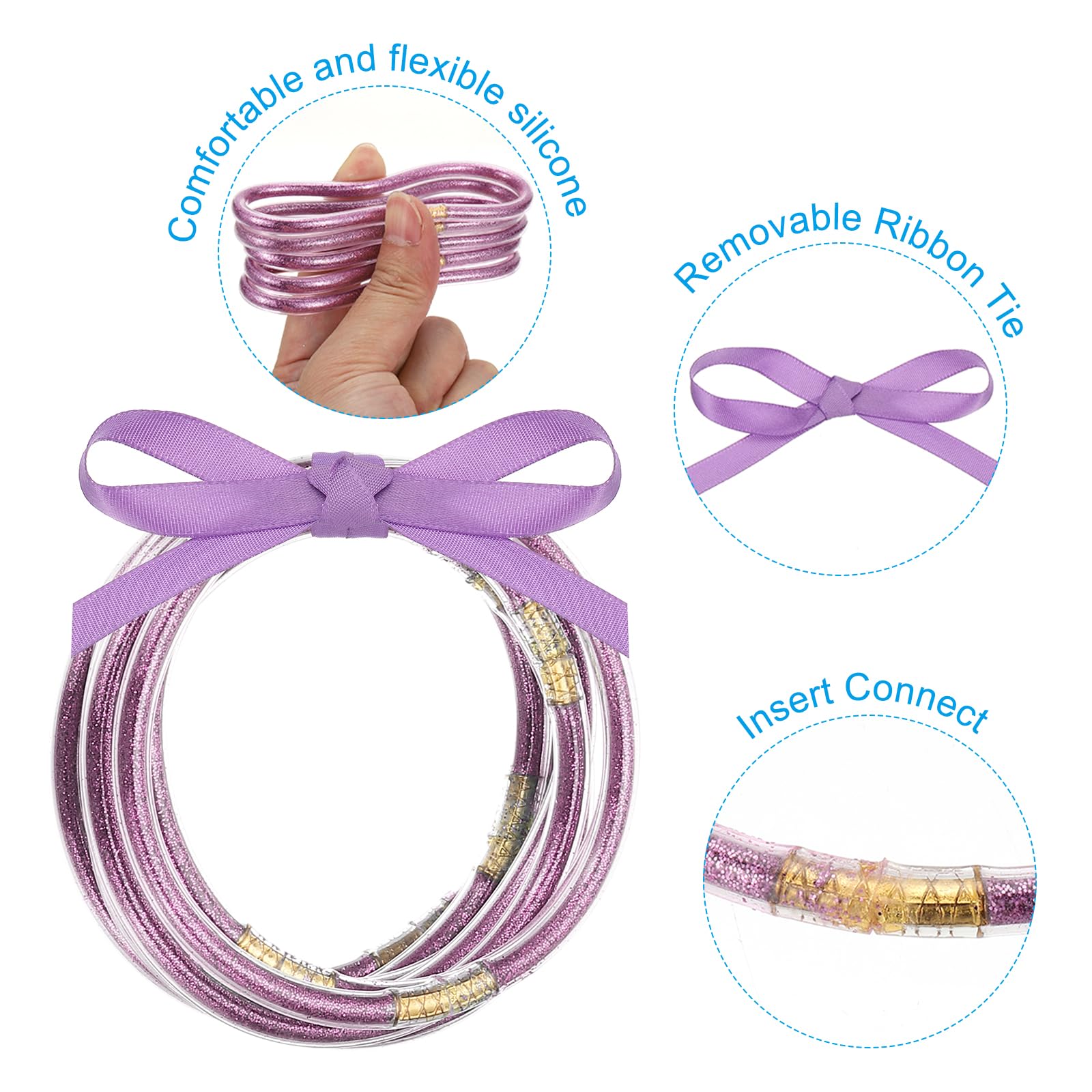 12pcs/Set Shiny Bowknot Silicone Bracelets Bangle Glitter Filled Jelly Bangles Bracelets For Women P 29329466
