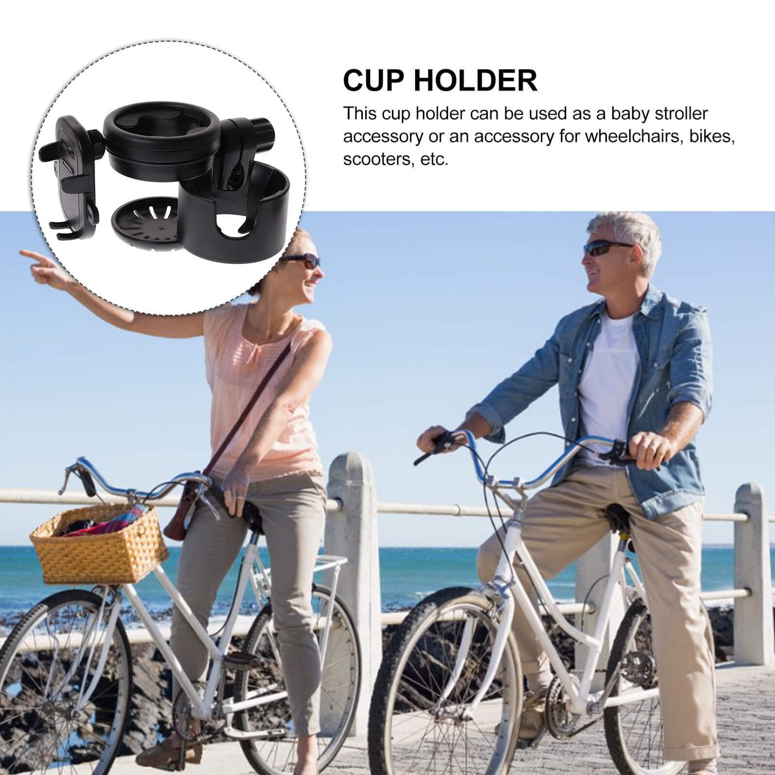 Portabicchieri per Passeggino e Bicicletta con Supporto Telefono Nero Stabile e Multifunzionale per Carrozzine Scooter e Passeggini Adatto a Tettarelle e Bottiglie Standard
