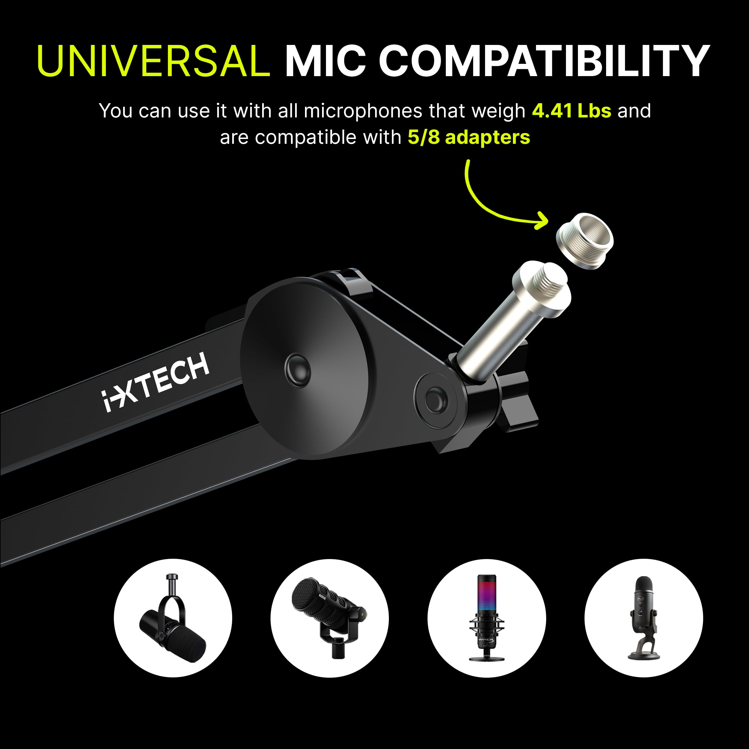 IXTECH Microphone Boom Arm Stand, Heavy Duty Adjustable Mic Stand with Cable Ties, Desk Mount Arm Stand for Gaming Streaming Podcasting (LARGE)