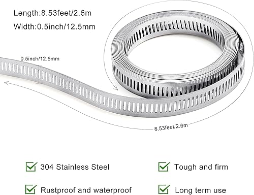Miniatura 4 de Abrazaderas de manguera, correa de metal de 8.5 pies + 6 sujetadores, abrazaderas de manguera de acero inoxidable, abrazadera de manguera ajustable