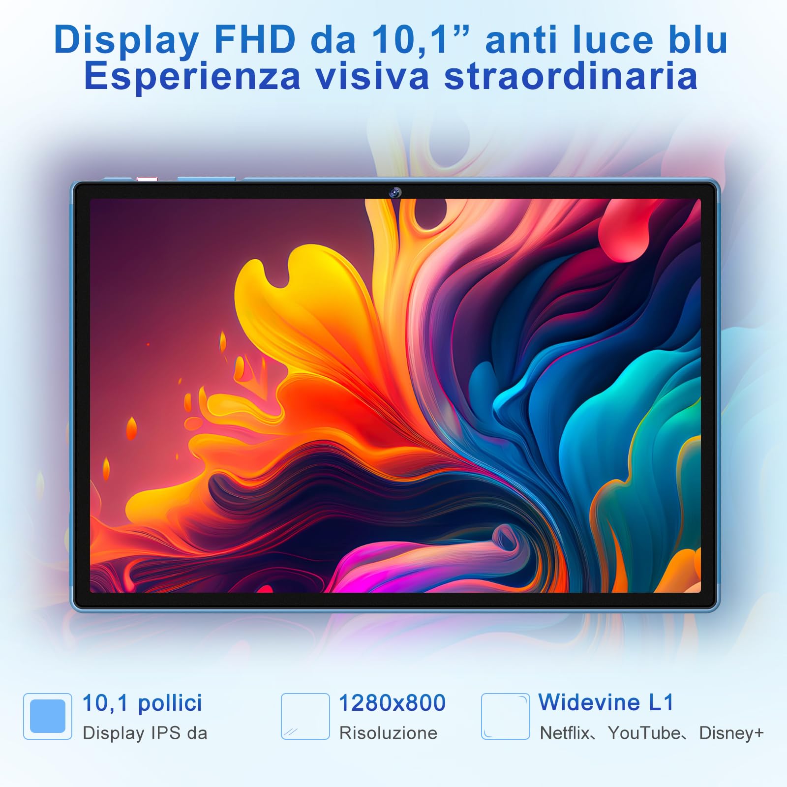 2026 ultimo Tablet 10 Pollici Android 15 Con 5G WiFi Octa-Core 2.0GHz, Gemini AI tablet, 30GB RAM+128GB ROM, 8000mAh, GPS, BT5, OTG, Widevine L1 - tablet in offerta con Tastiera, Mouse, Custodia - blu