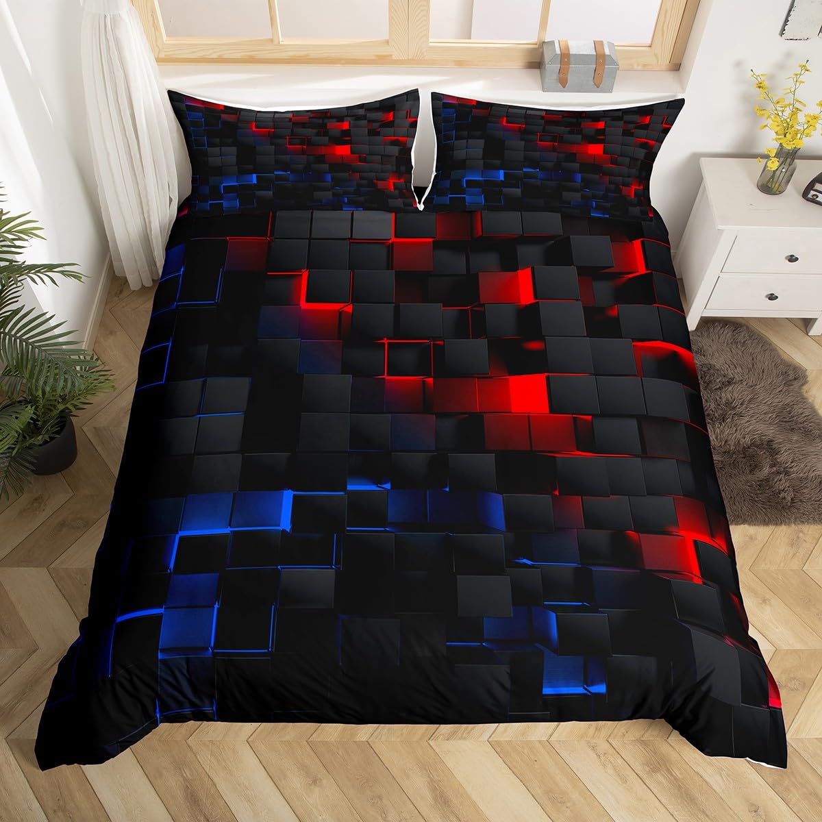 Homewish Modern Geometric Cube Design King Duvet Cover