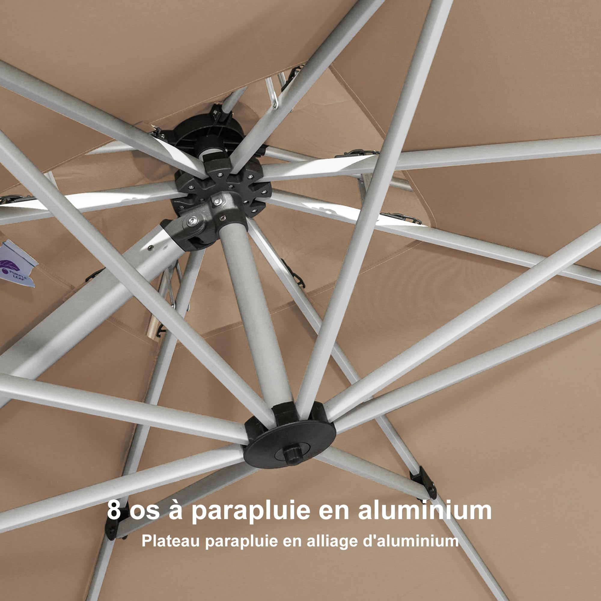 PURPLE LEAF Parasol Déporté 3 x 3 m Toit Double Rotatif 360° UPF50+, Beige