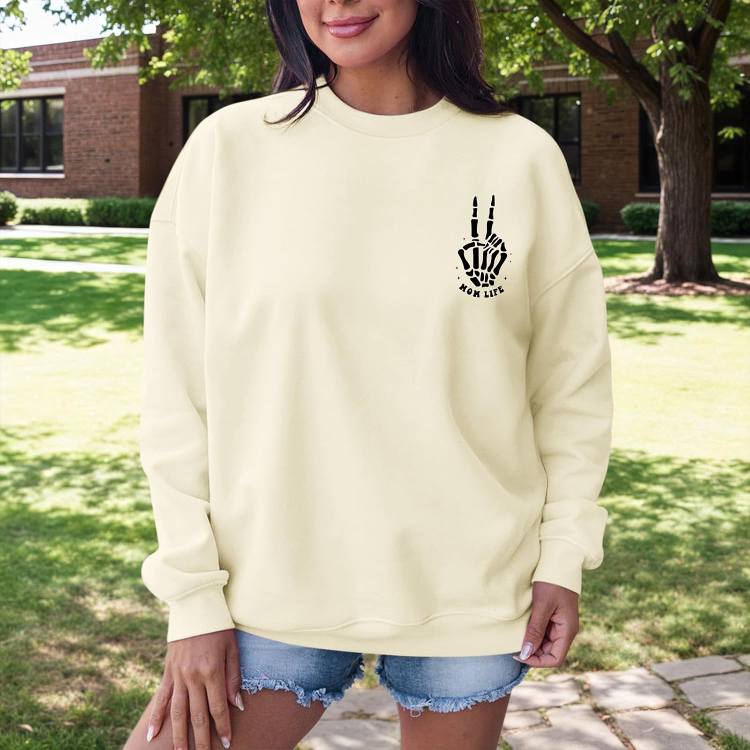 Mom Life Sweatshirt Mama Sweatshirts for Women Skeleton Halloween Long Sleeve Shirt Rock Crewneck Graphic Pullover - Image 5