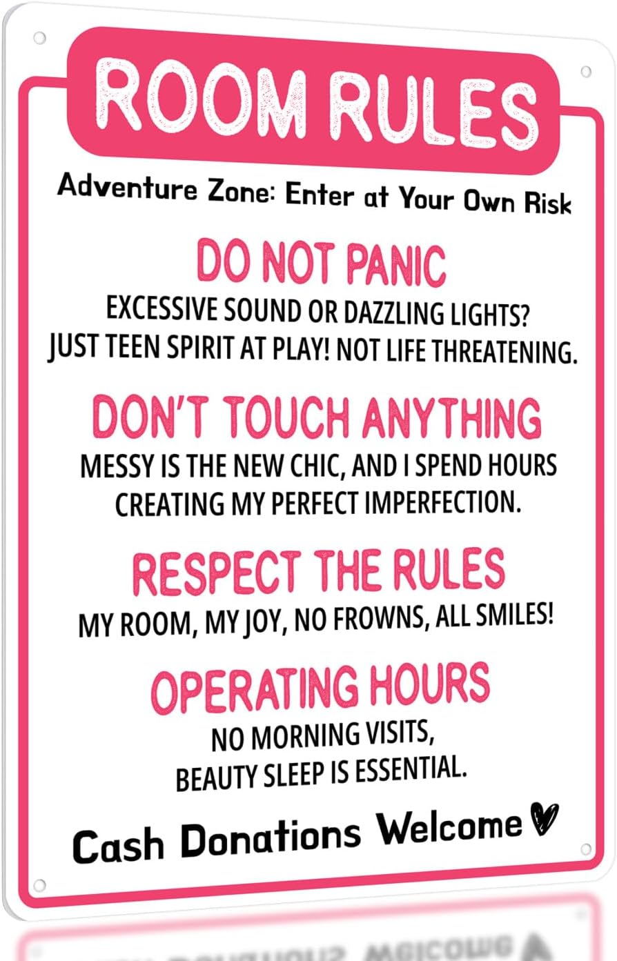 Funny Room Rules Sign - Cute Room Rules Sign for Teen Girls, Pink Preppy Room Decorations, Cute Teenage Door Sign & Fun Gifts for Birthday, Holidays (Room Rules)
