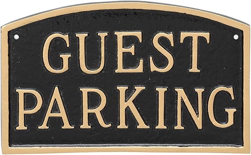 Montague Metal Products Arch Guest Parking Statement - Letrero de placa con letras doradas, 10 x 15 pulgadas