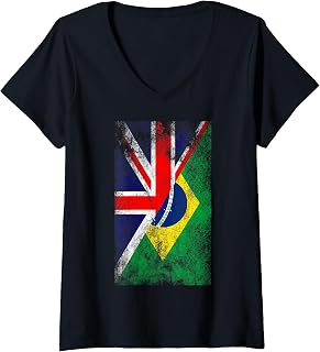Women's United Kingdom & Brazil Flags - British Brazilian V-Neck T-Shirt