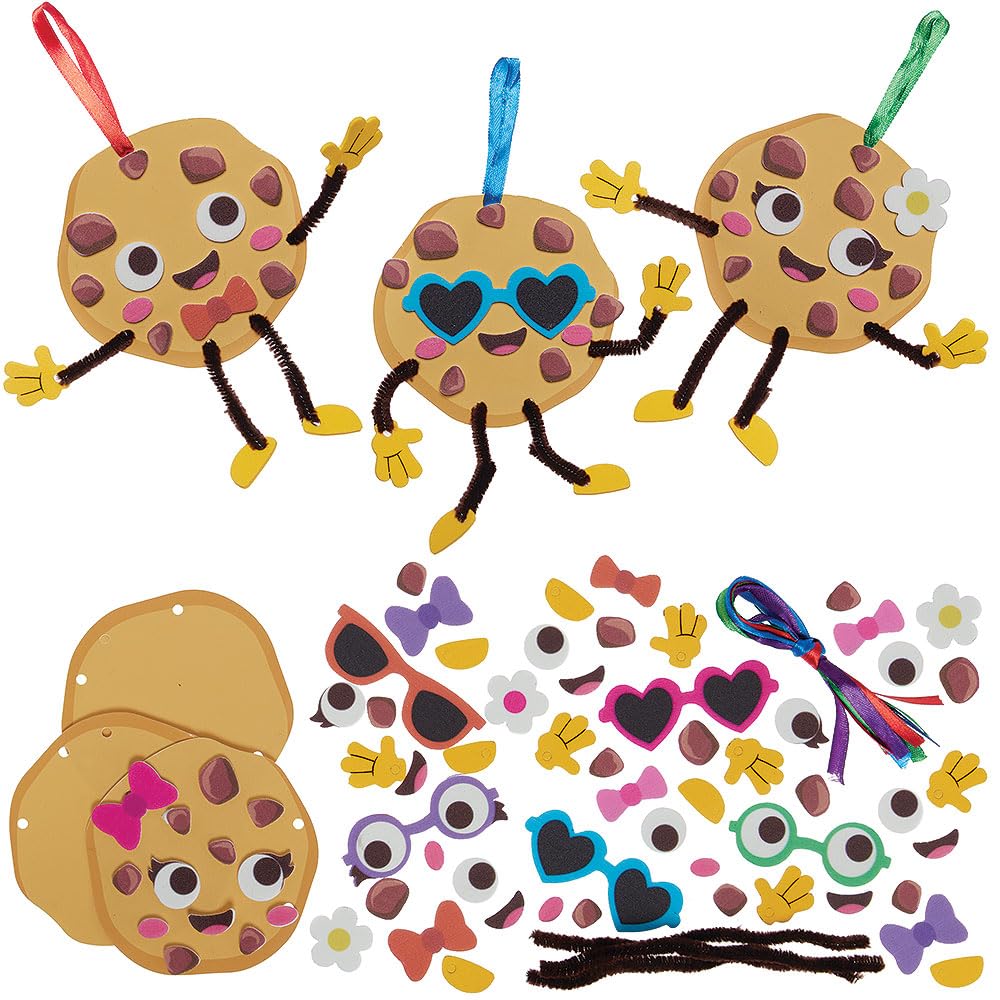 Baker Ross WA120 Cookie Mix & Match Decoration Kits - Pack of 8, Fun Foam Craft Kits with Pipe Cleaners for Kids