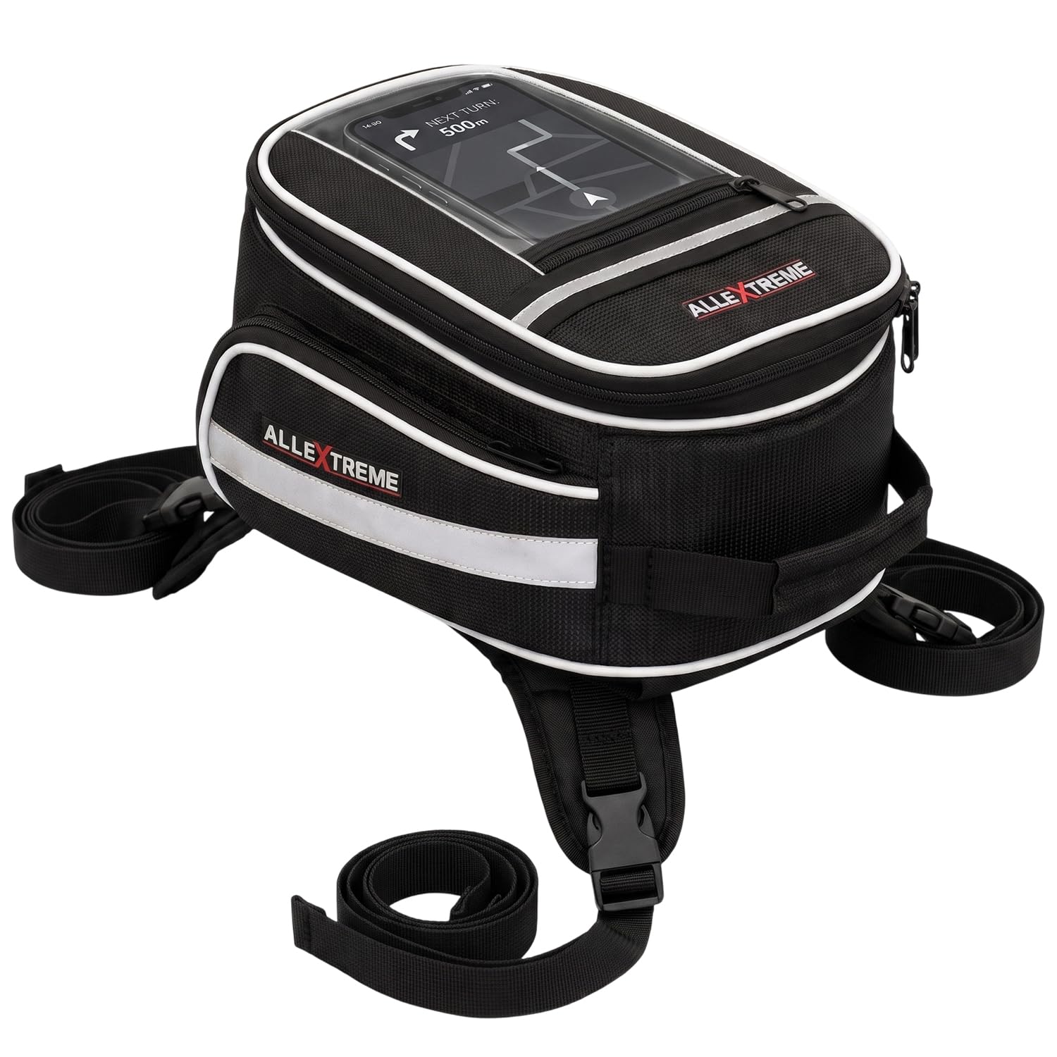 Allextreme 22L Non-Magnetic Tank Bag for Biker Durable Motorcycle Multi-Pocket Storage Design with Rain Cover & Night Reflectors Strips for Bike Daily Riding & Travel (Black)-image-17