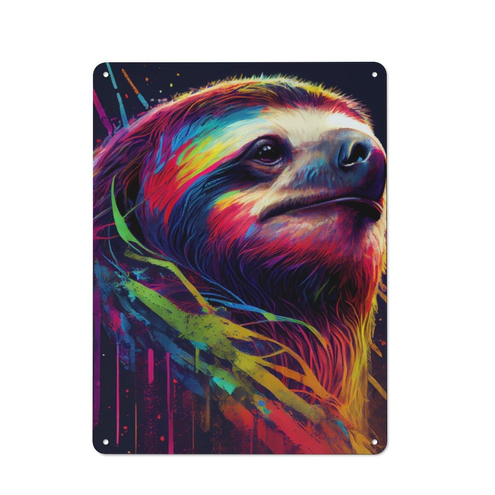 Junmoney Sloth Colorful Animal Metal Plaque 40X30cm With For Workshop Wall, Retro Decor, For Garage, Workshop And Man Cave Decoration