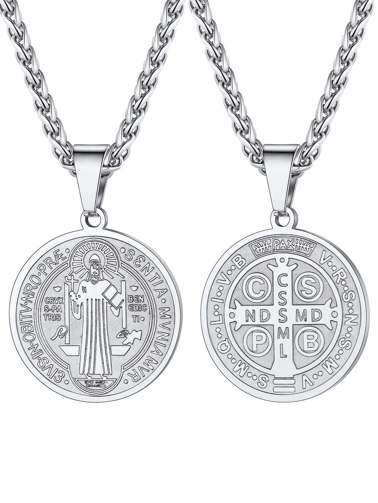 Saint Michael Necklace for Men,Stainless Steel/18K Gold Plated St Michael Archangel/Saint Benedict/Saint Christopher Pnedant Amulet Necklace for Men Women