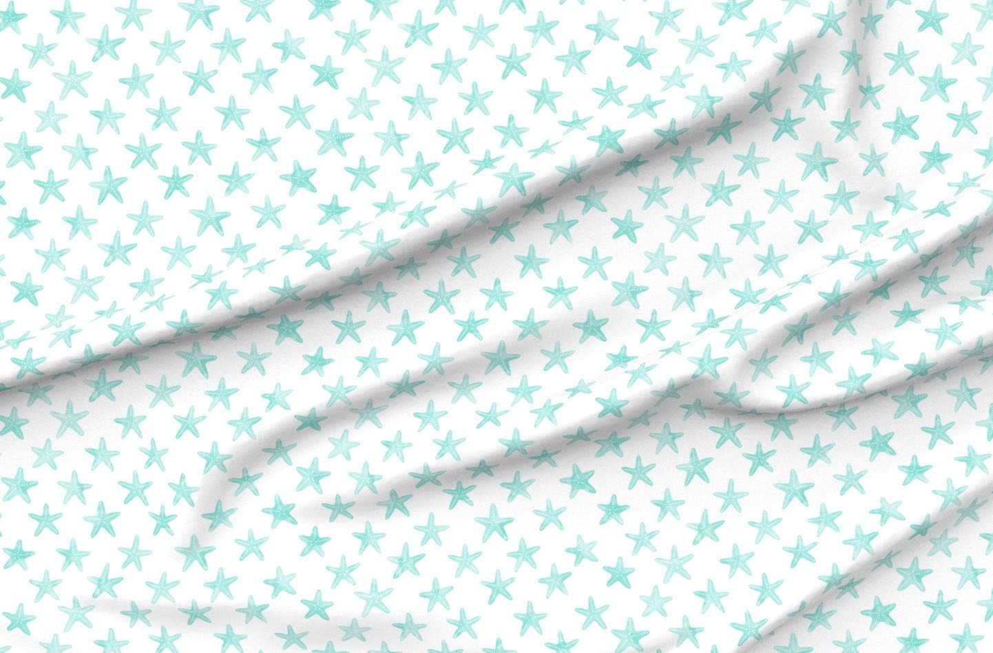 Spoonflower Fabric - Starfish Teal Mermaid Coordinate Beach Blue Aqua Trendy Printed on Minky Fabric by The Yard - Sewing Baby Blankets Quilt Backing Plush