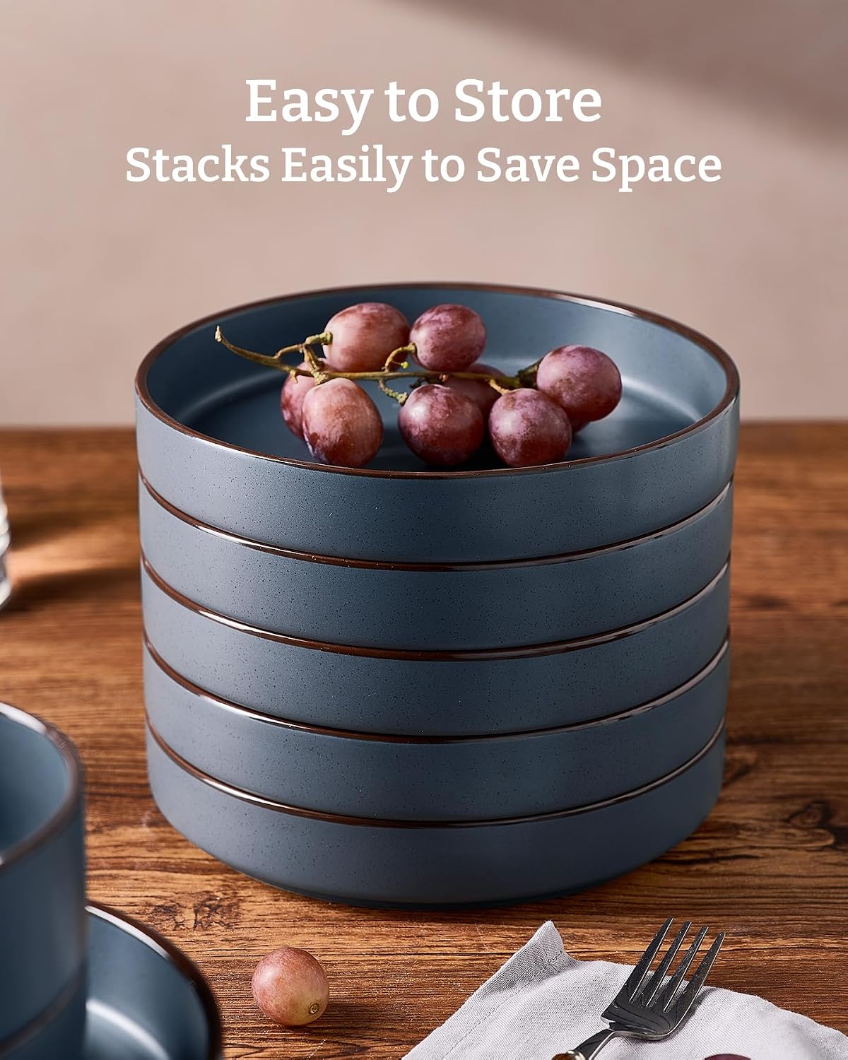 famiware Nebula 8.1" Pasta Bowls Set, Salad Bowl Sets of 6, Charcoal image 3