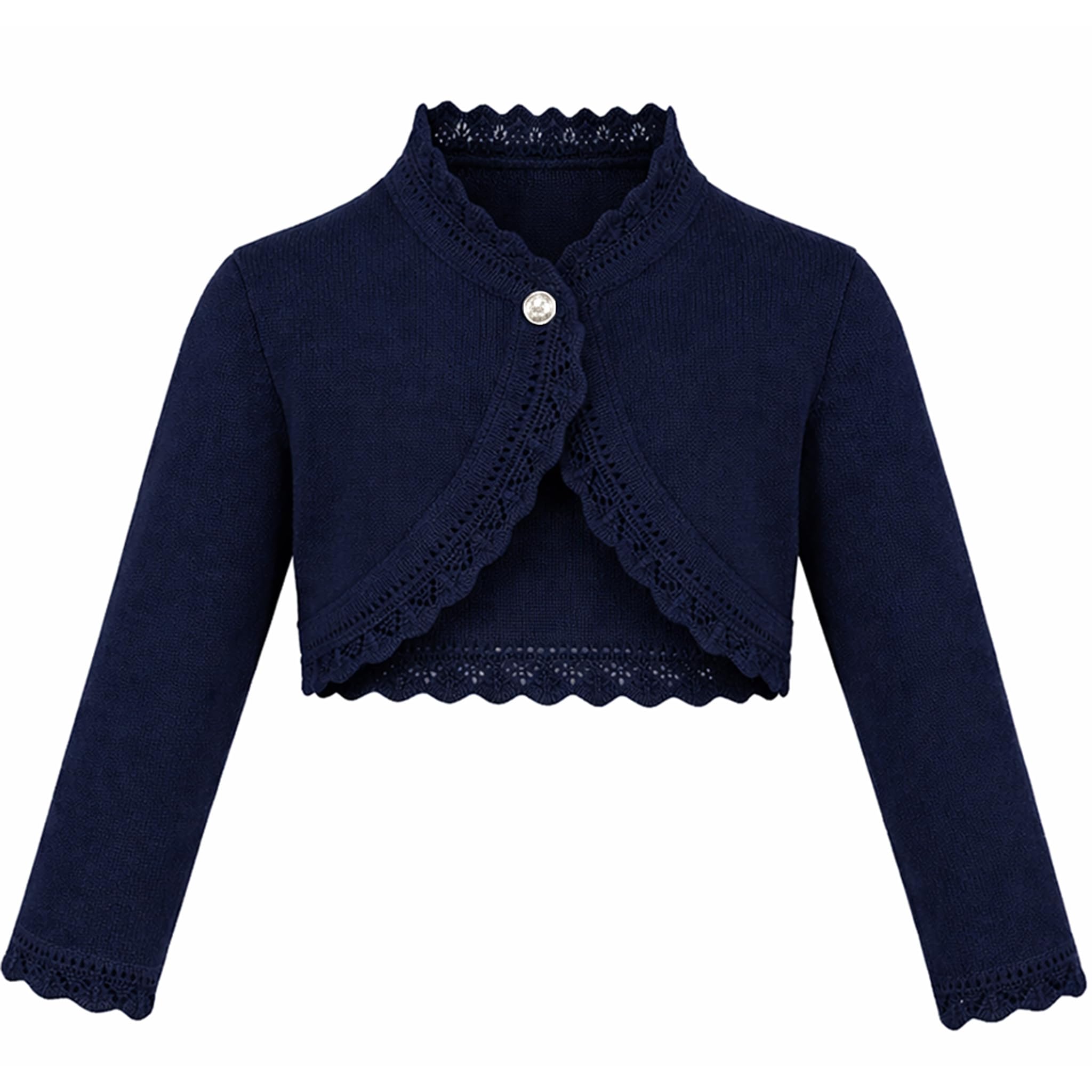 Lilax Little Girls' Knit Long Sleeve Button Closure Bolero Cardigan Shrug 3T Navy