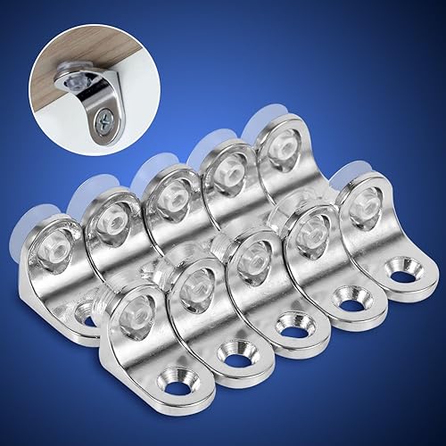 Miniatura 4 de Soportes para estantes de vidrio de aleación de zinc, niquelados, plateados, paquete de 10, con ventosas, 9.8 x 5.9 pulgadas, soporte de estante