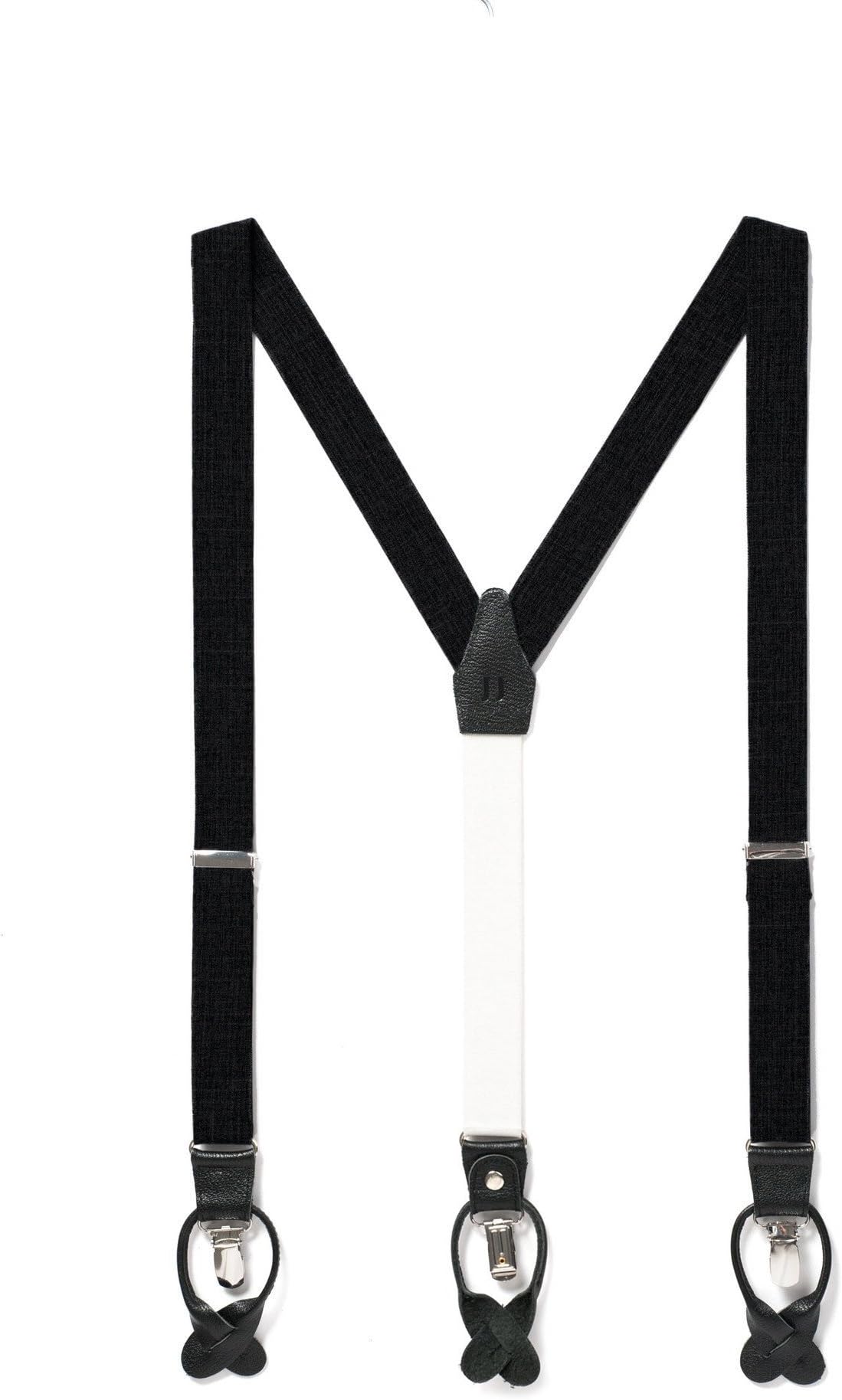 JJ Suspenders Woven Textured Y Suspenders for Men with Leather Detailing & Interchangeable Clips