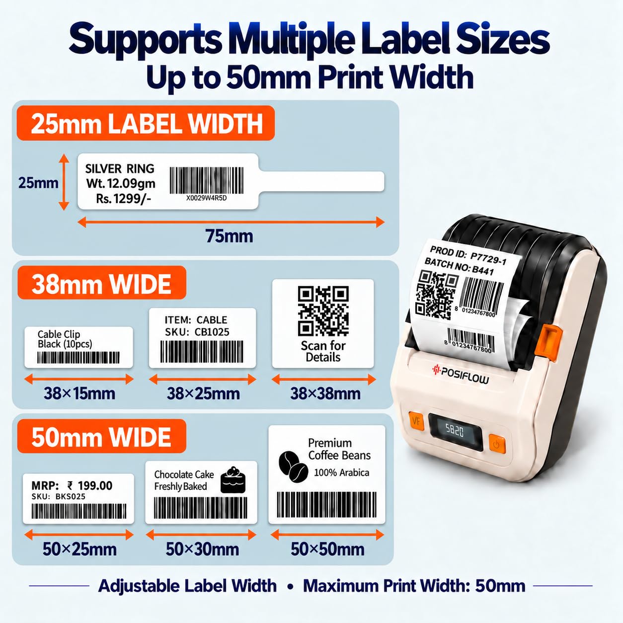 PSF20 2-Inch (58mm) Inkless Portable Bluetooth Thermal Label Printer, Receipt & Barcode Printing, USB, Mobile & PC Support, 200 Labels Included, Black/White — Amazon image 2