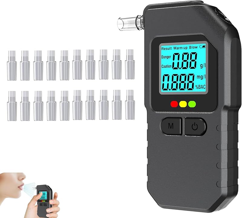 Breath Alcohol Tester, Breathalyzers for Alcohol,Portable breathalyzer | Digital breathalyzer with LCD Screen, Includes 20 mouthpieces—Ideal for Home use, Parties, Travel, and in-car use