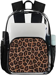 Mochila transparente com estampa de leopardo, mochila transparente à prova d'água com estampa de leopardo, mochila transparente de PVC com alça de ombro reforçada para escola, trabalho, viagens, Multicor