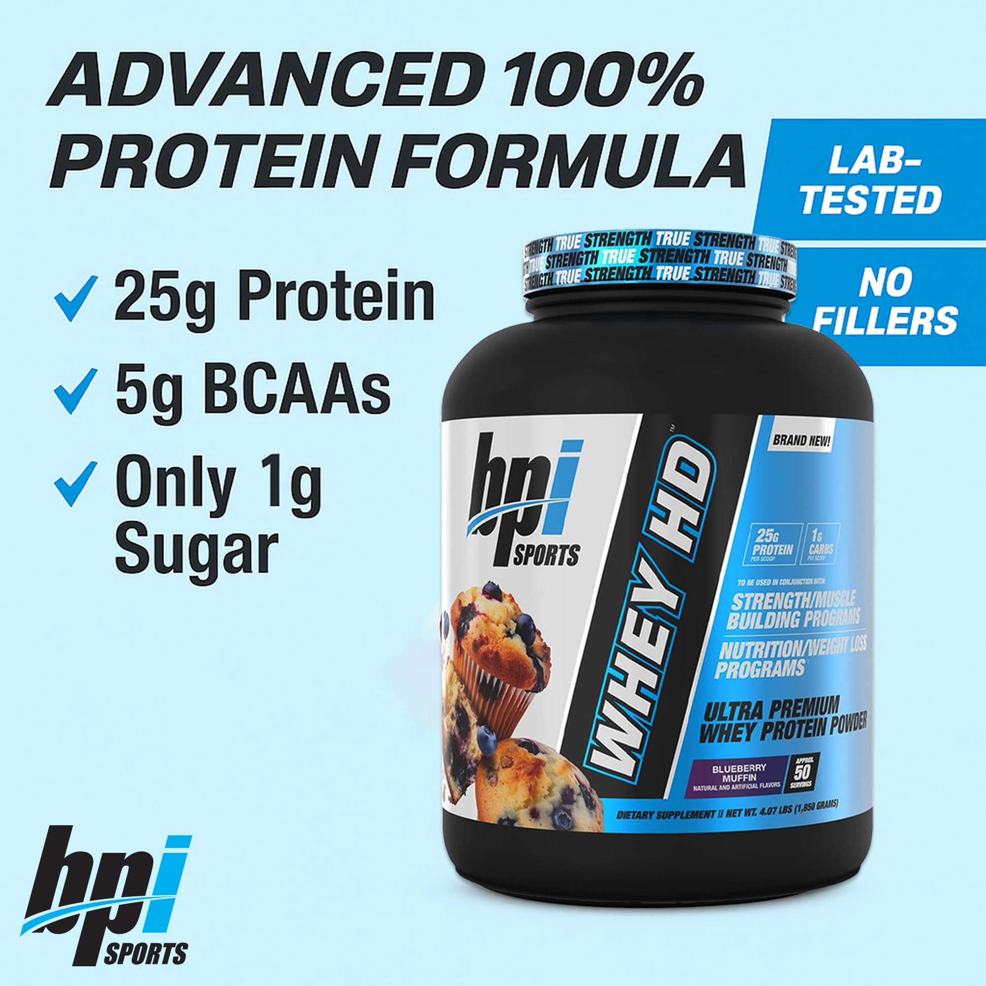 BPI Sports Whey HD Ultra Premium Protein Powder Isolate | Workout Whey Protein Powder for Men & Women for Muscle Gain | Milk Protein Concentrates | Blueberry Muffin, 4.07 Pound — Amazon image 3