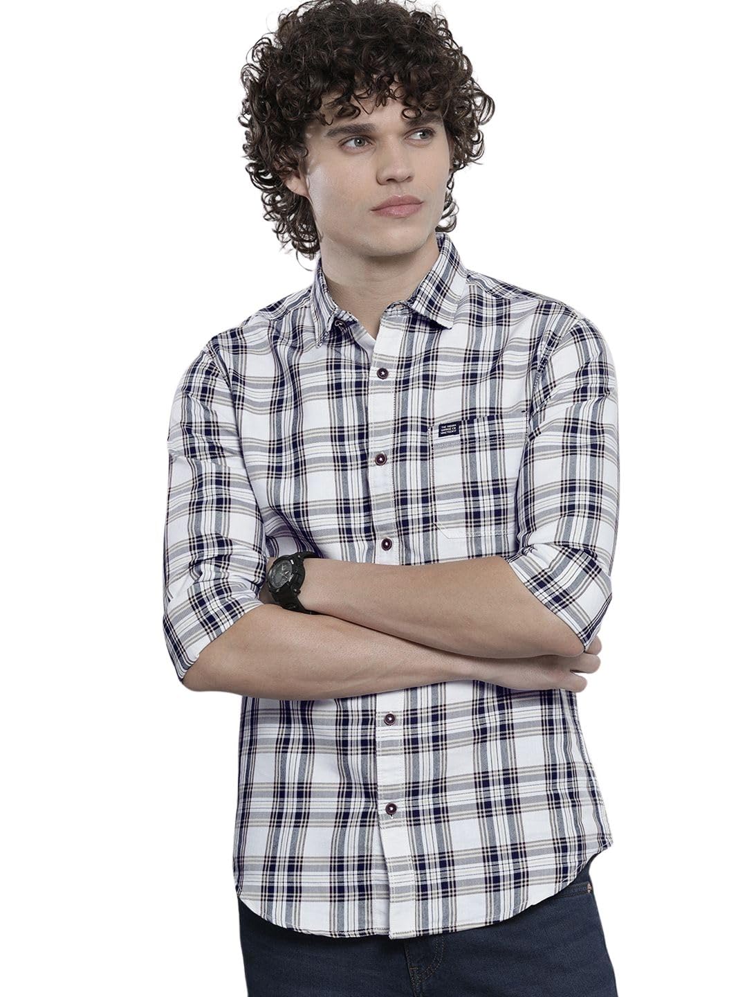 Men Regular Fit Checkered Full Sleeves Cutaway Collar Casual Shirt-image-27