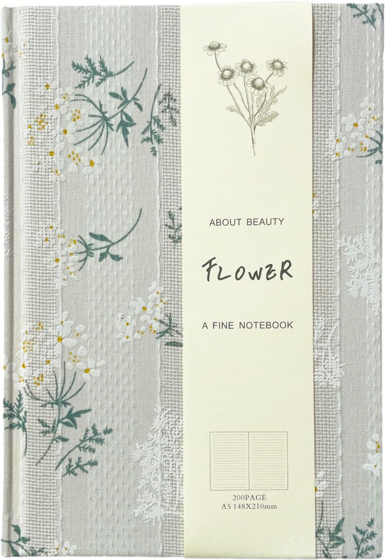 ipoul Floral Journal for women, Floret Printed Fabric Cloth Hardcover, A5, 200 Pages, 6x8 Medium Ruled Notebook, Similar Embroidered Linen Journal,