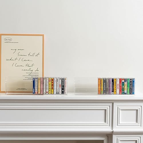 Miniatura 3 de MyGift Moderno soporte de casetes compacto de acrílico transparente de alta calidad con asas de transporte recortadas, casete de audio retro, cintas