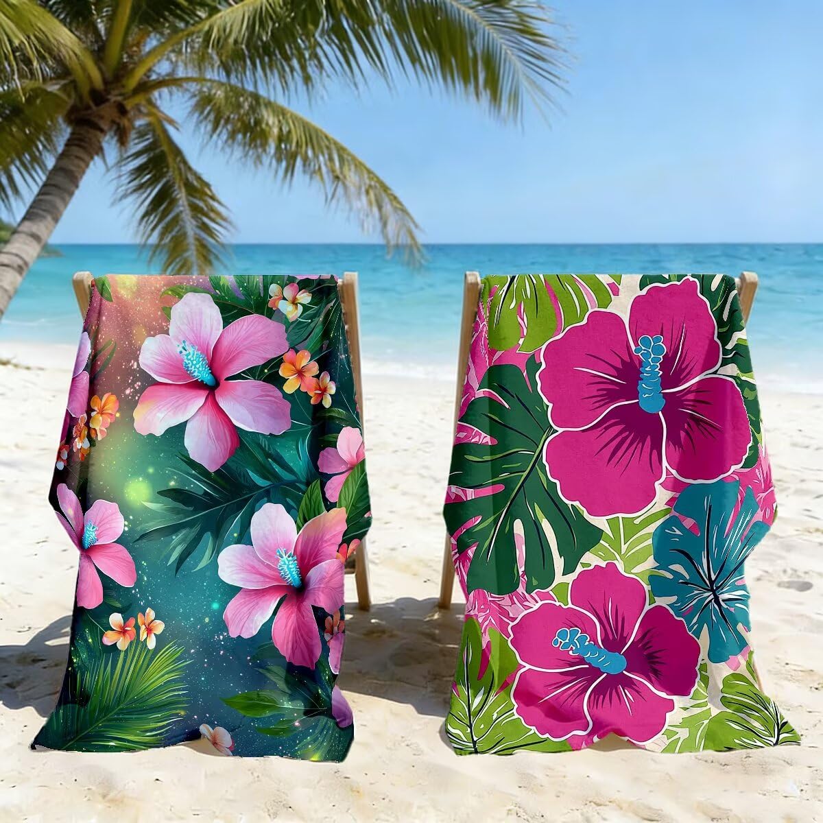 Toalla Playa 80x160 cm, Toalla Gimnasio Microfibra Secado Rapido, Juego de 2 Antiarena Toallas de Playa, Ligera Compacta Toallas Microfibra Grande para Viaje, Regalo Hombre Regalo Mujer (Flor) -5085