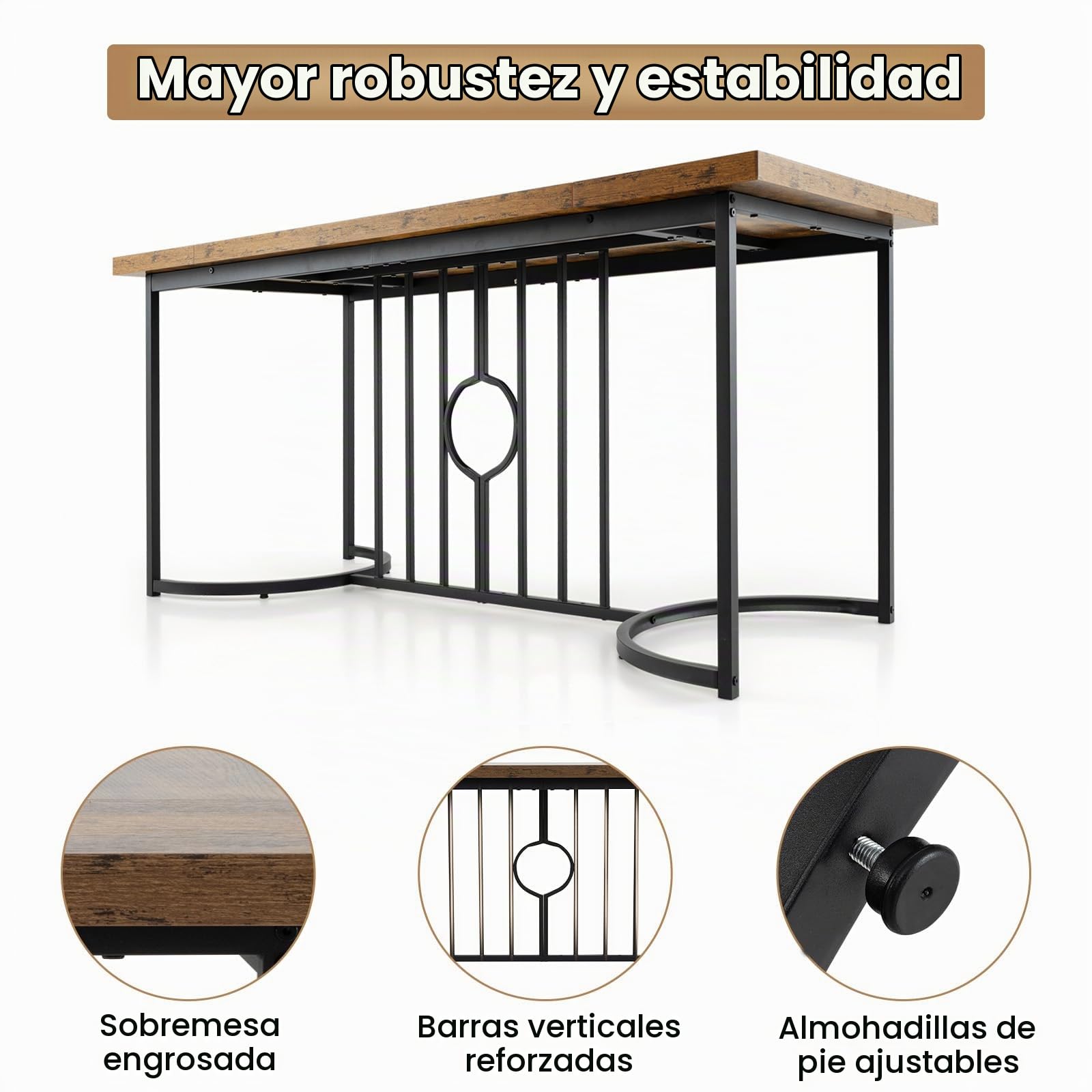 LIFEZEAL Mesa de Comedor de 180cm con Superficie de Madera | Mesa rectangular para 6-8 personas con estructura de metal geométrica, ideal para hogar y restaurante