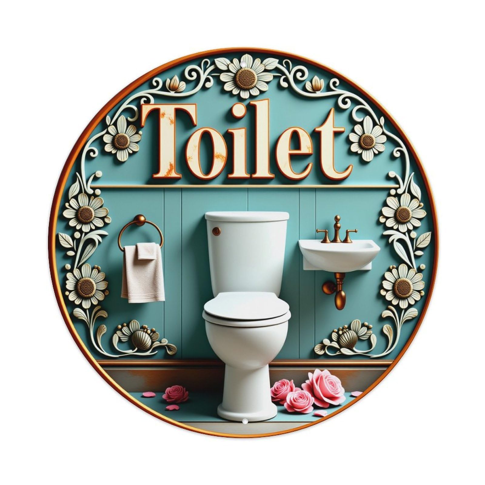 Floral Ornate Toilet Sign Design Metal Tin Sign Vintage Garden Bedroom Cafe Bar Man Cave Home Wall Decor Metal Poster 8x8 inches