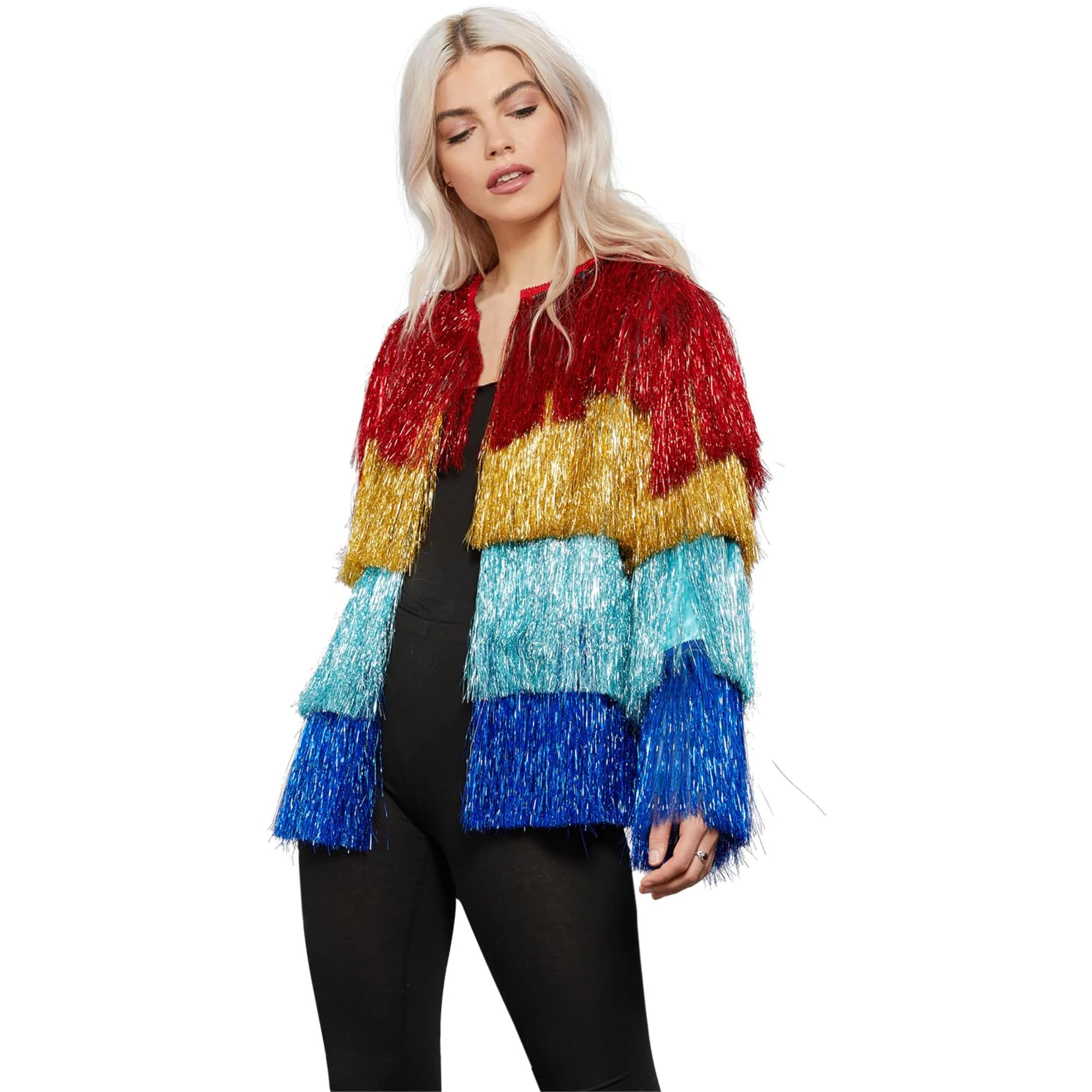 Smiffys Fever Tinsel Festival Jacket, Rainbow, Fever Fancy Dress, Fever Dress Up Accessories
