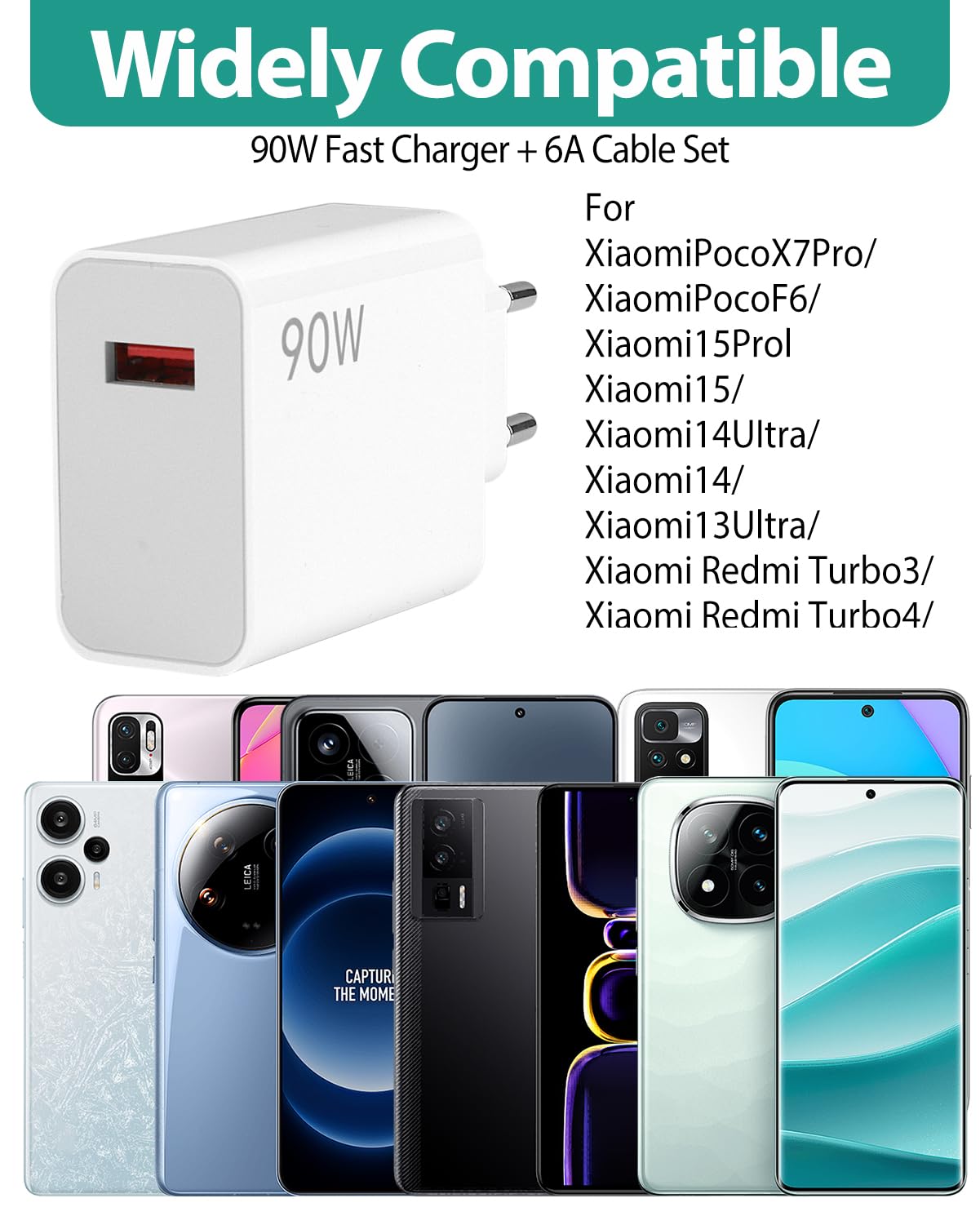 Chargeur Rapide 90W Turbo USB C Avec Câble 2m Pour Xiaomi Redmi POCO - Compatible 15 Ultra, 14, 13T, Note 14, Pad, Etc. - Puce Intelligente De Sécurité - 11